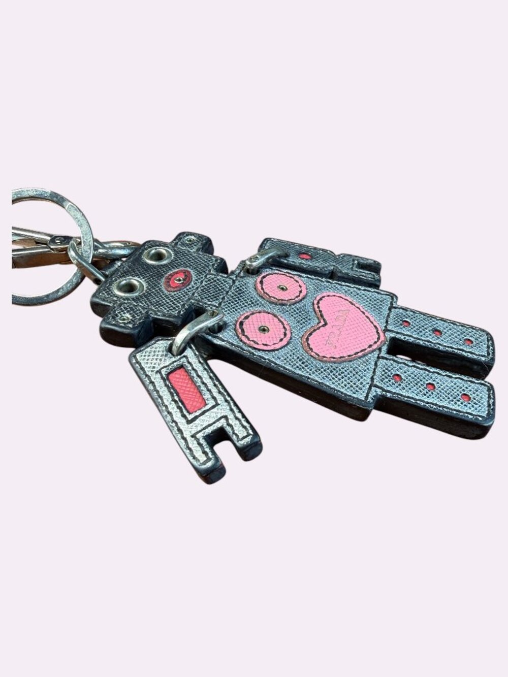 Prada Vintage Saffiano Leather Robot Heart Keychain Bag Charm with COA - Picture 7 of 10